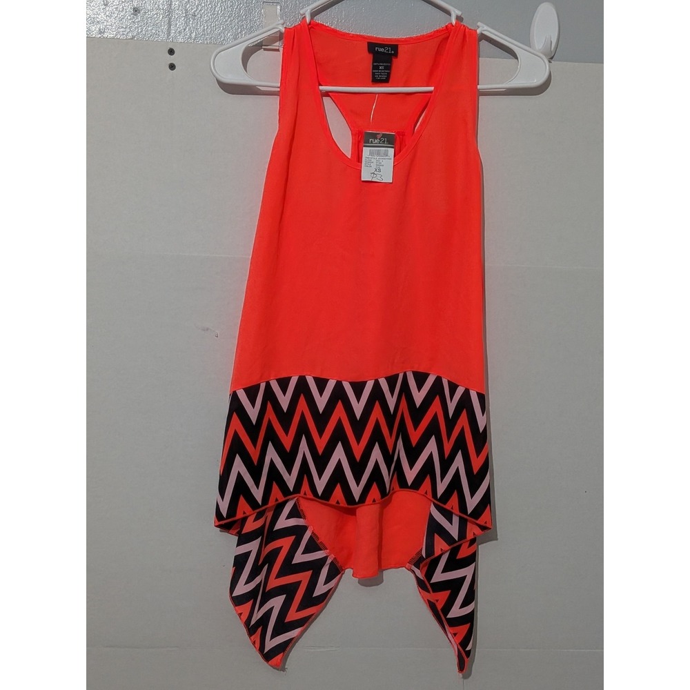 Rue21 Womens Neon Orange Chevron Handkerchief Hem Racerback Tank Top XS NWT